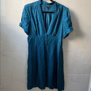 Banana Republic Teal Dot V-Neck Midi Dress